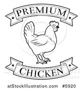 Vector Illustration of a Black and White Premium Chicken Food Banners and Hen by AtStockIllustration