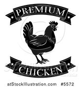 Vector Illustration of a Black and White Premium Chicken Food Banners and Rooster by AtStockIllustration