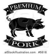 Vector Illustration of a Black and White Premium Pork Food Banners and Pig by AtStockIllustration