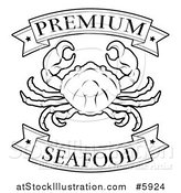 Vector Illustration of a Black and White Premium Seafood Food Banners and Crab by AtStockIllustration