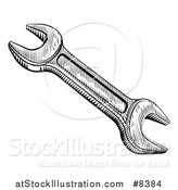 Vector Illustration of a Black and White Retro Woodcut Spanner Wrench by AtStockIllustration