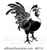 Vector Illustration of a Black and White Rooster Crowing by AtStockIllustration