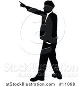 Vector Illustration of a Black and White Silhouetted Business Man Pointing by AtStockIllustration