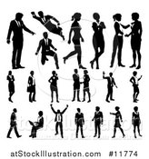 Vector Illustration of a Black and White Silhouetted Business Men and Women by AtStockIllustration