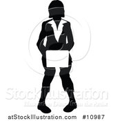 Vector Illustration of a Black and White Silhouetted Business Woman Sitting and Using a Laptop by AtStockIllustration