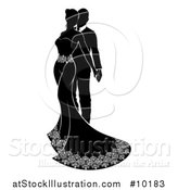 Vector Illustration of a Black and White Silhouetted Posing Bride and Groom by AtStockIllustration