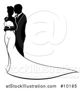 Vector Illustration of a Black and White Silhouetted Posing Bride and Groom by AtStockIllustration