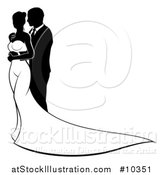 Vector Illustration of a Black and White Silhouetted Posing Bride and Groom by AtStockIllustration