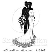 Vector Illustration of a Black and White Silhouetted Posing Bride and Groom by AtStockIllustration