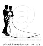 Vector Illustration of a Black and White Silhouetted Posing Wedding Bride and Groom by AtStockIllustration