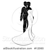 Vector Illustration of a Black and White Silhouetted Posing Wedding Bride and Groom by AtStockIllustration