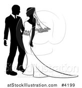 Vector Illustration of a Black and White Silhouetted Wedding Couple Embracing by AtStockIllustration