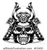 Vector Illustration of a Black and White Skull Asian Samurai Mask by AtStockIllustration