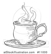 Vector Illustration of a Black and White Vintage Engraved Cup of Hot Tea or Coffee by AtStockIllustration