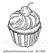 Vector Illustration of a Black and White Vintage Engraved Cupcake by AtStockIllustration