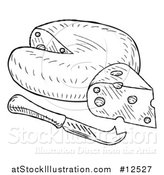 Vector Illustration of a Black and White Vintage Engraved Knife and Cheese Wedge by AtStockIllustration