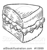 Vector Illustration of a Black and White Vintage Engraved Slice of Jam and Cream Victoria Sponge Cake by AtStockIllustration