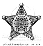 Vector Illustration of a Black and White Vintage Etched Engraved Sheriff Star Badge by AtStockIllustration