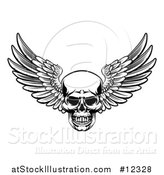 Vector Illustration of a Black and White Winged Skull by AtStockIllustration