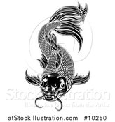 Vector Illustration of a Black and White Woodcut Carp Koi Fish by AtStockIllustration