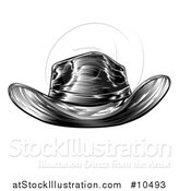 Vector Illustration of a Black and White Woodcut Etched or Engraved Cowboy Hat by AtStockIllustration
