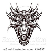 Vector Illustration of a Black and White Woodcut or Engraved Dragon or Monster Head by AtStockIllustration