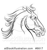 Vector Illustration of a Black Engraved Horse Head Facing Right by AtStockIllustration