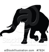 Vector Illustration of a Black Silhouette of an Elephant Walking by AtStockIllustration