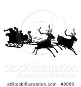 Vector Illustration of a Black Silhouette of Reindeer Flying Santa in His Sleigh by AtStockIllustration