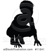 Vector Illustration of a Black Silhouetted Boy Crouching by AtStockIllustration