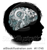 Vector Illustration of a Black Silhouetted Boy's Head with 3d Gear Cogs Visible in His Brain by AtStockIllustration