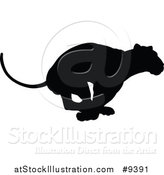 Vector Illustration of a Black Silhouetted Lioness Running by AtStockIllustration