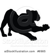 Vector Illustration of a Black Silhouetted Lioness Stretching by AtStockIllustration