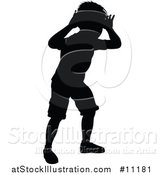 Vector Illustration of a Black Silhouetted Little Boy Peeking Through an Invisible Window by AtStockIllustration