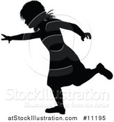 Vector Illustration of a Black Silhouetted Little Girl Running by AtStockIllustration