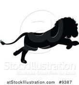 Vector Illustration of a Black Silhouetted Male Lion Pouncing by AtStockIllustration