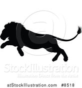 Vector Illustration of a Black Silhouetted Male Lion Running by AtStockIllustration