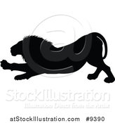 Vector Illustration of a Black Silhouetted Male Lion Stretching by AtStockIllustration