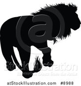 Vector Illustration of a Black Silhouetted Male Lion Walking by AtStockIllustration