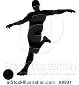 Vector Illustration of a Black Silhouetted Male Soccer Player in Action by AtStockIllustration