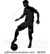 Vector Illustration of a Black Silhouetted Male Soccer Player in Action by AtStockIllustration