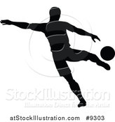 Vector Illustration of a Black Silhouetted Male Soccer Player in Action by AtStockIllustration