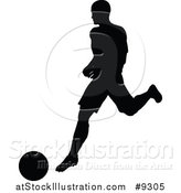 Vector Illustration of a Black Silhouetted Male Soccer Player in Action by AtStockIllustration