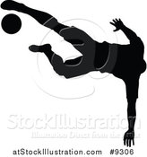 Vector Illustration of a Black Silhouetted Male Soccer Player in Action by AtStockIllustration