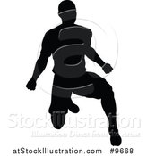 Vector Illustration of a Black Silhouetted Male Soccer Player in Action by AtStockIllustration