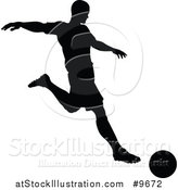 Vector Illustration of a Black Silhouetted Male Soccer Player in Action by AtStockIllustration