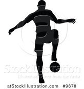 Vector Illustration of a Black Silhouetted Male Soccer Player in Action by AtStockIllustration