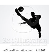 Vector Illustration of a Black Silhouetted Male Soccer Player Kicking over Light Gray by AtStockIllustration