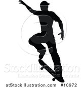 Vector Illustration of a Black Silhouetted Man Skateboarding by AtStockIllustration