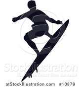 Vector Illustration of a Black Silhouetted Man Surfing by AtStockIllustration